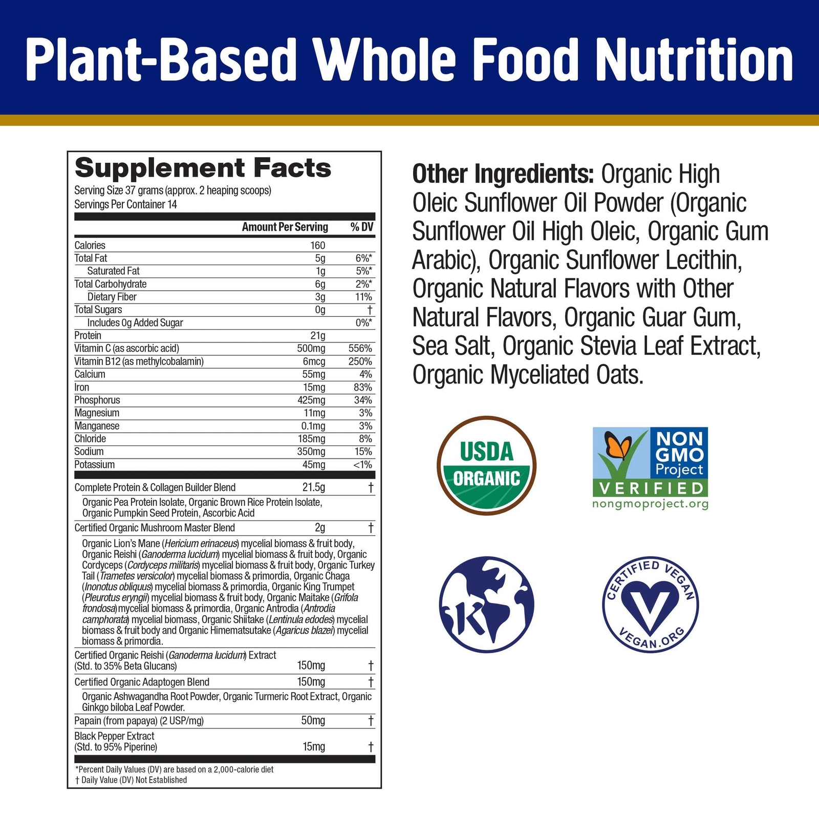 Om Master Blend Plant-Based Protein Powder Creamy Vanilla Flavor 18.27 Oz