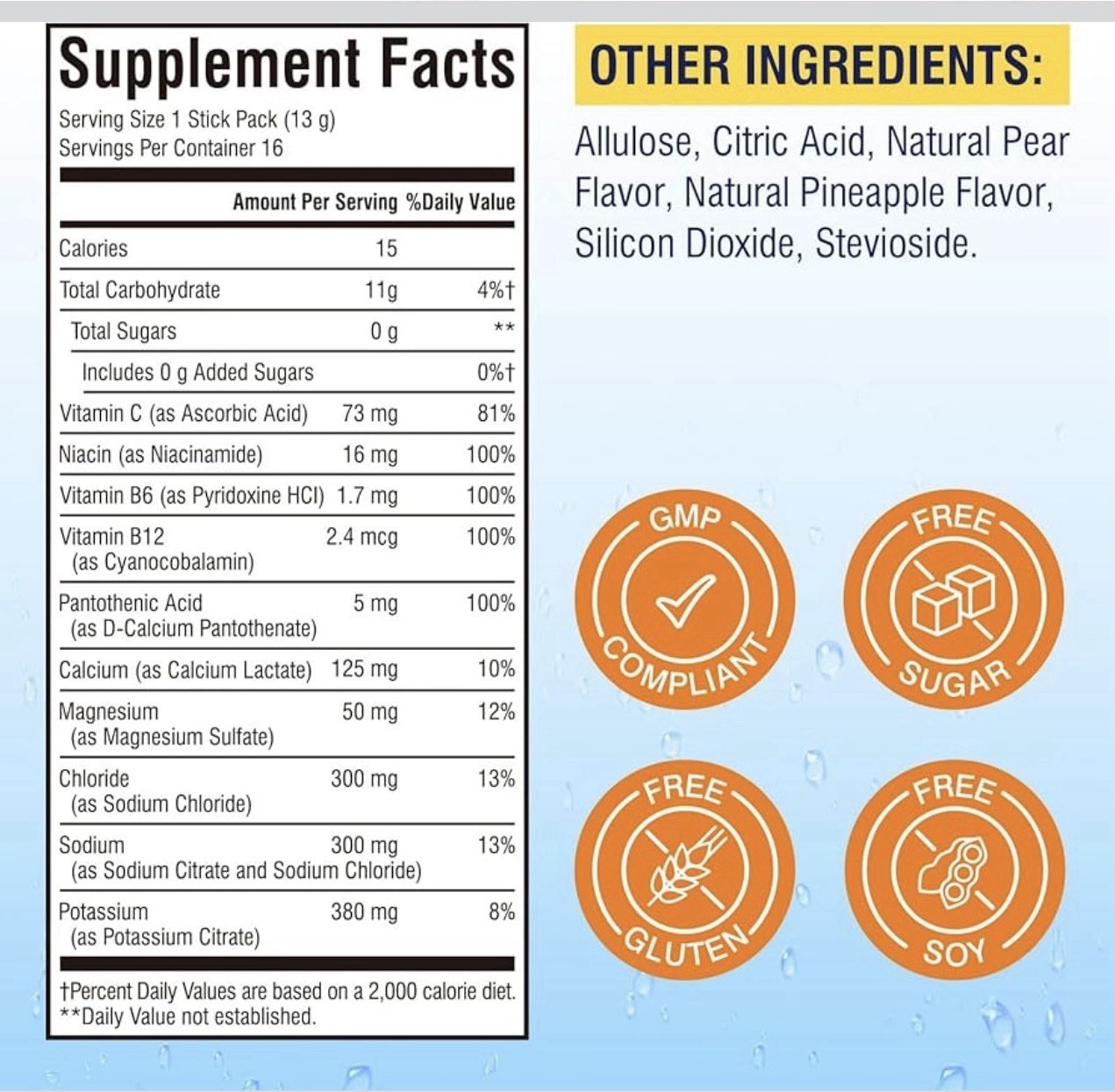 2-Vitalibre Electrolytes Powder Packets 32 Sticks Rapid Hydration Pineapple Pear