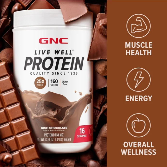 GNC Whey Protein Powder, Rich Chocolate, 16 Servings