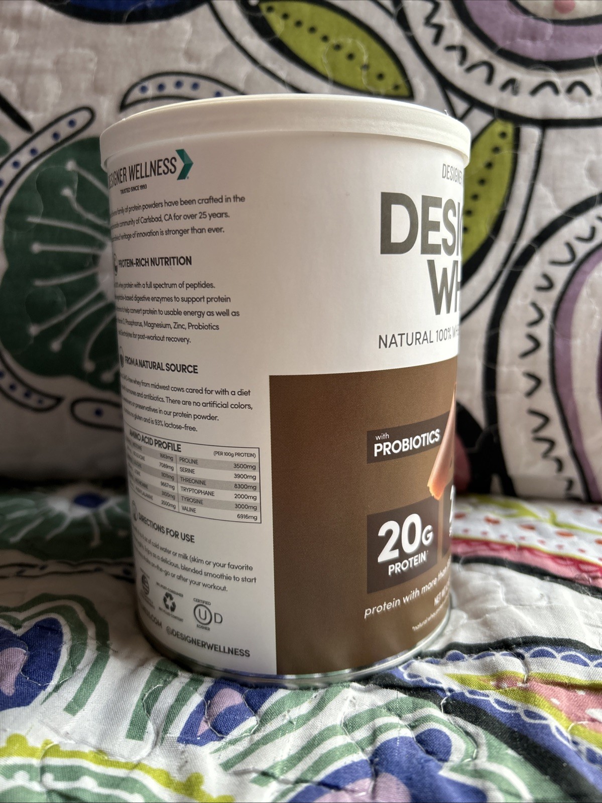 Designer Whey 20 g Natural Protein Powder w Probiotics Gourmet Chocolate 12 oz