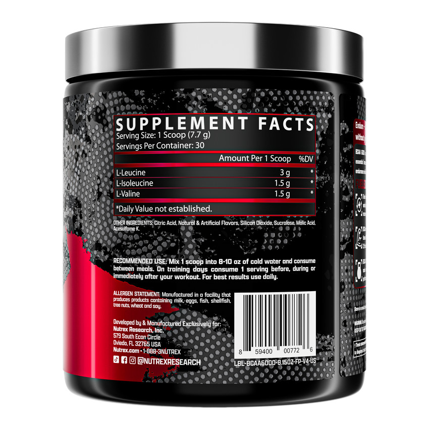 Nutrex BCAA 6000 Recovery Endurance Amino Acid Leucine Valine Isoleucine 30 Svgs