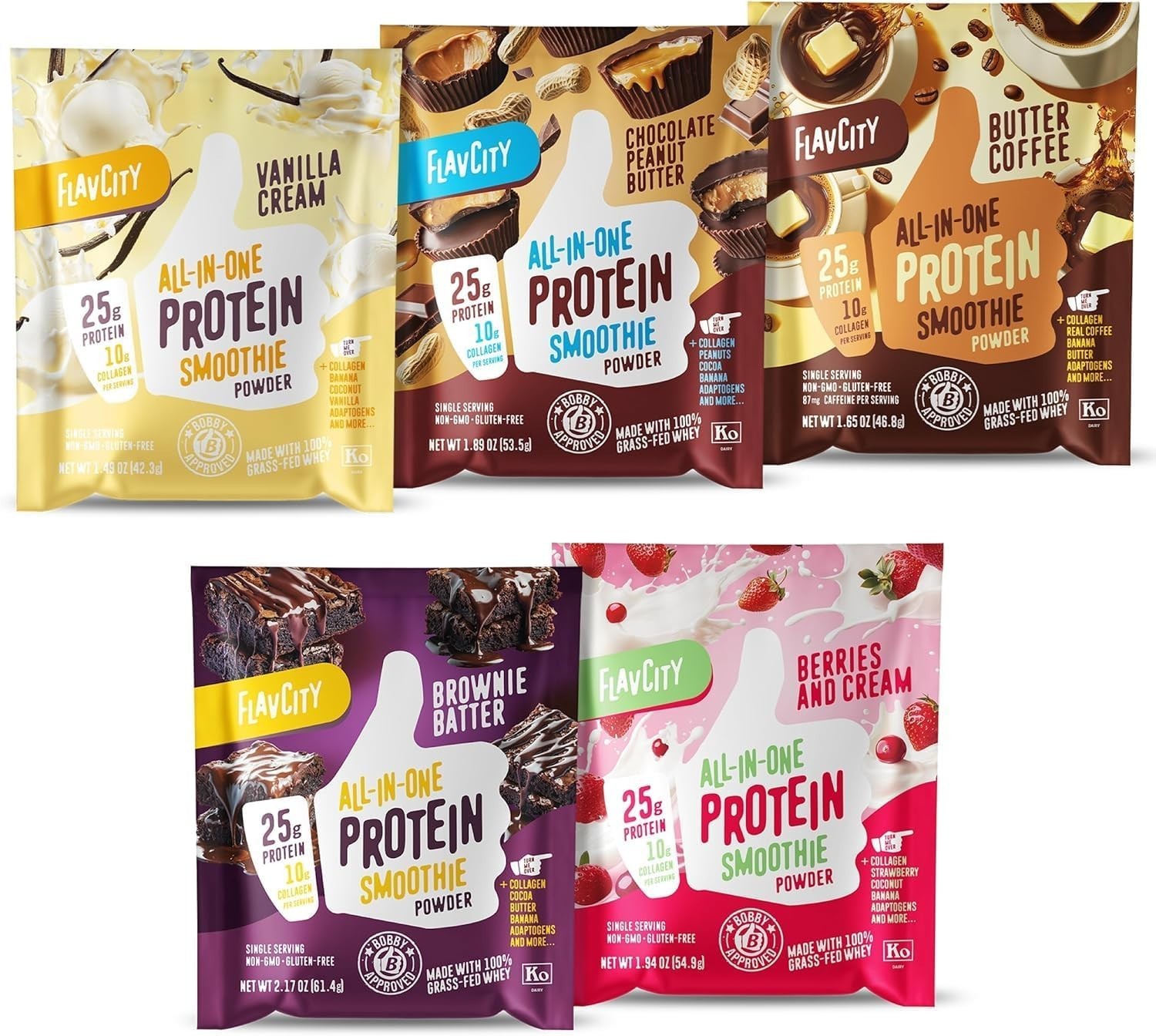 FlavCity Grass Fed Whey Protein Powder – Variety Pack – 25g Protein & 10g Collag