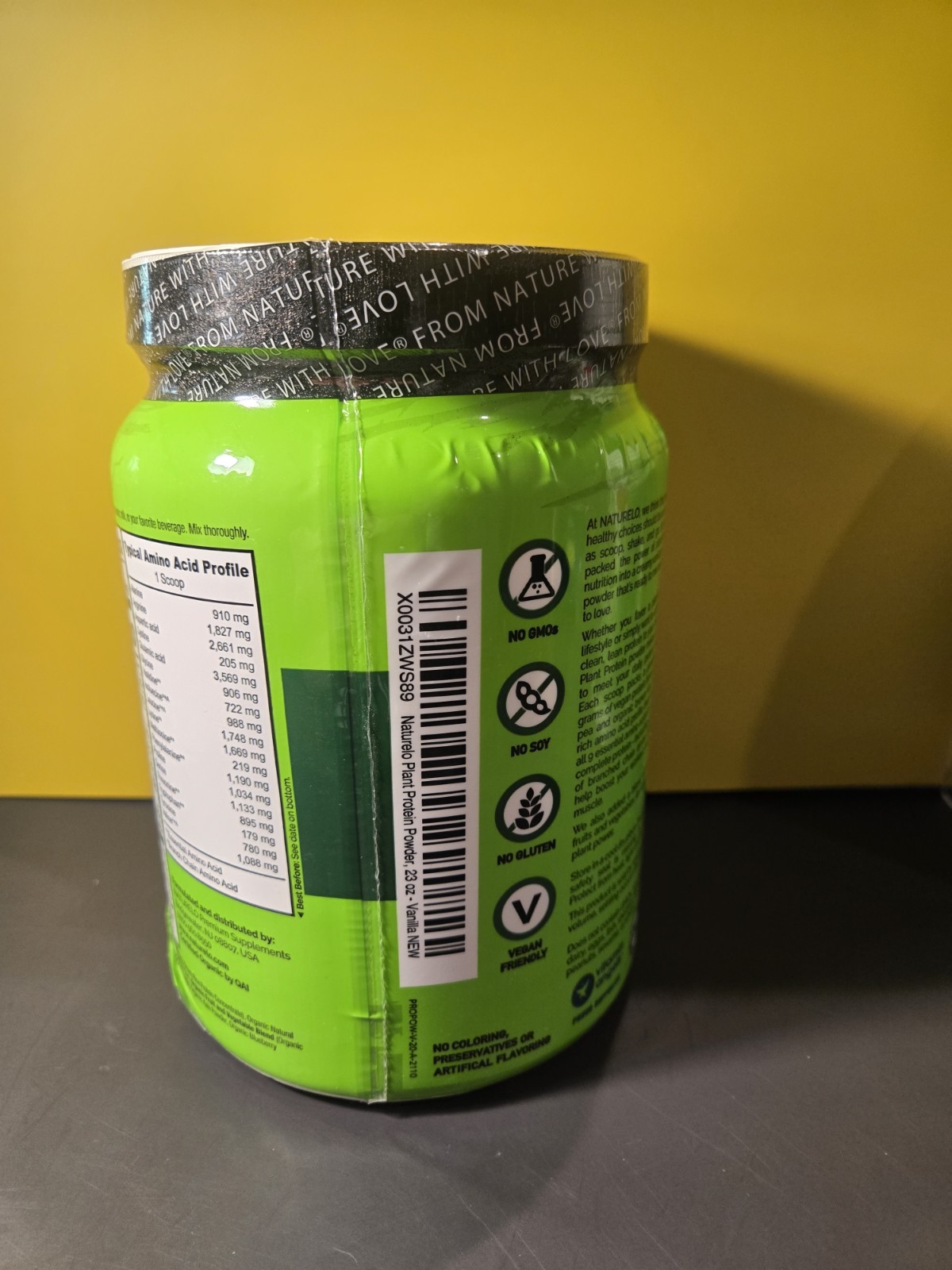 NATURELO Plant Protein Powder: Non-Dairy, Organic, Vanilla Flavor, 20 Servings
