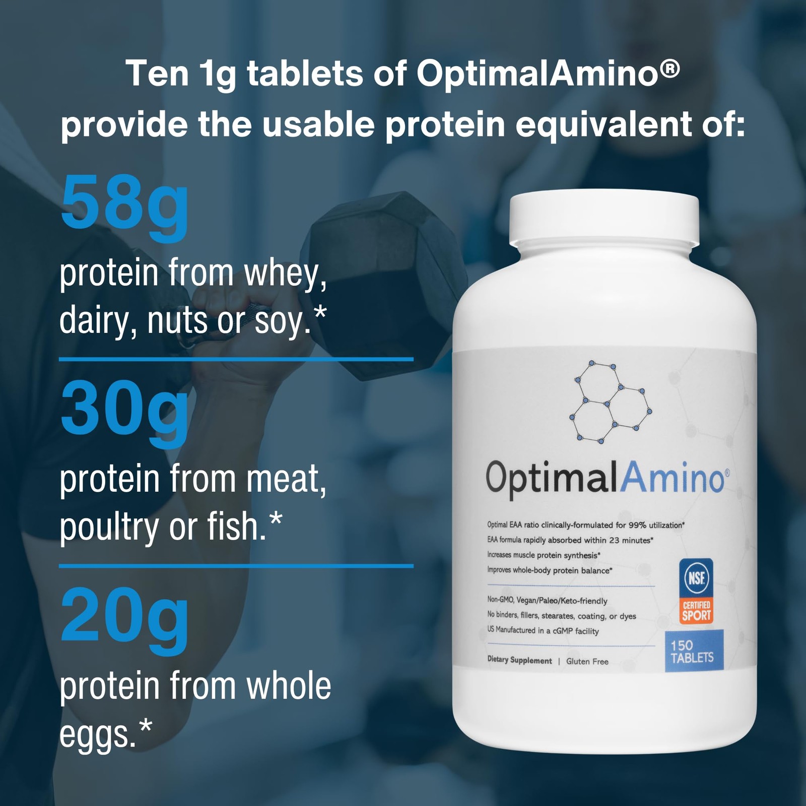 OptimalAmino Tablets (150 Count) | 99% Utilized Essential Amino Acids (EAA) S…