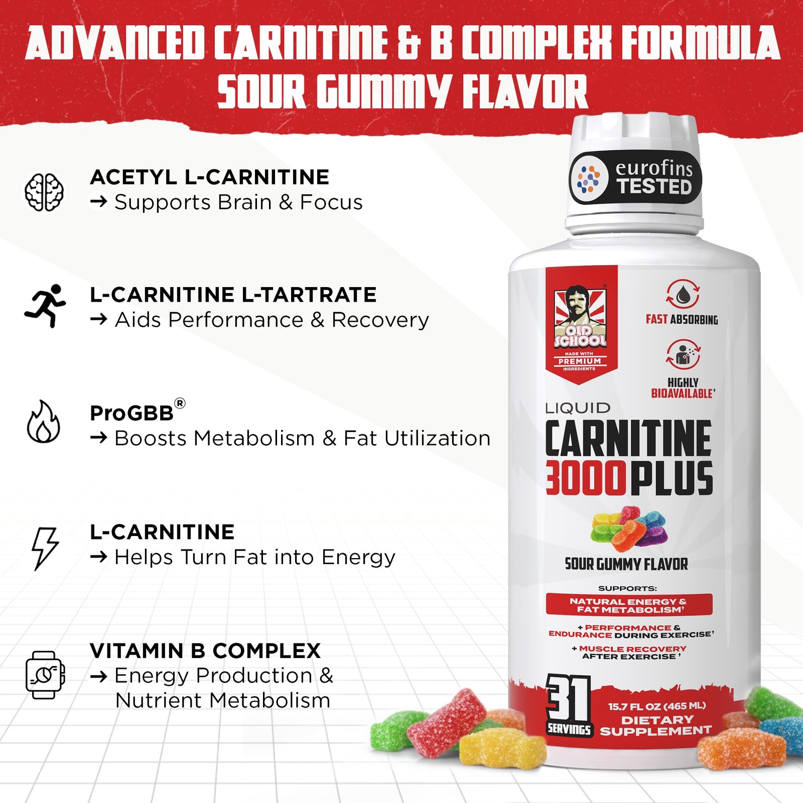 Old School Labs Liquid L-Carnitine 3000 Plus Advanced 4-In-1 Formula Acetyl