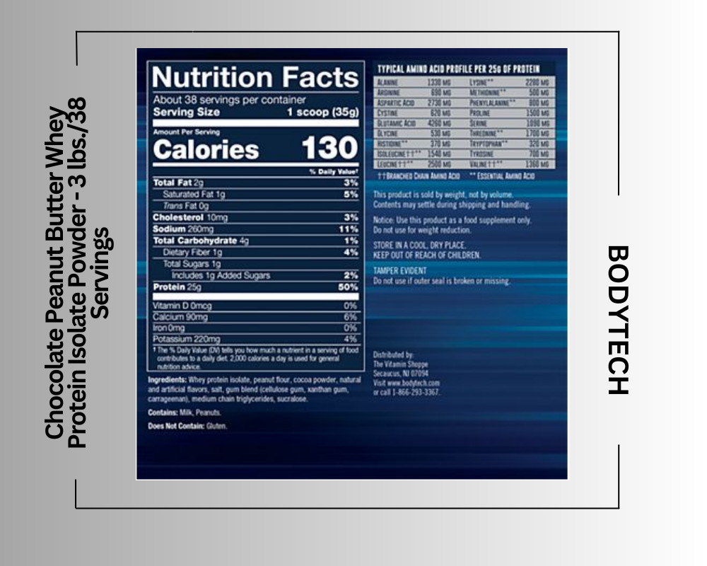 Chocolate Peanut Butter Whey Protein Isolate Powder – 3 lbs./38 Servings