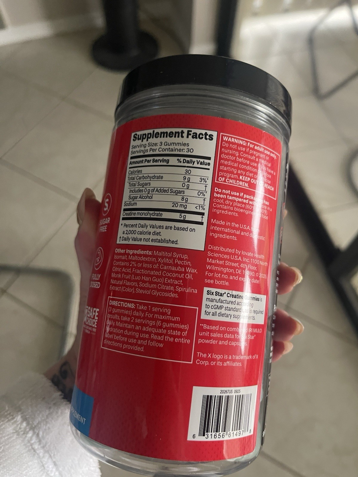 SIXSTAR Creatine Gummies Sugar Free 5g Creatine Monohydrate Blue Raspberry, 90 C