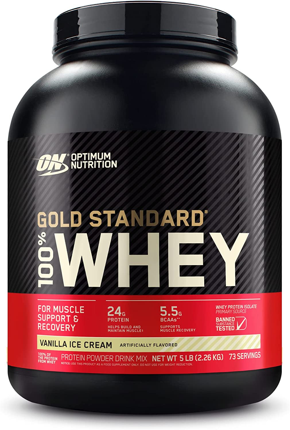 Optimum Nutrition Gold Standard 100% Whey Protein Powder Vanilla Ice Cream 5 Lb