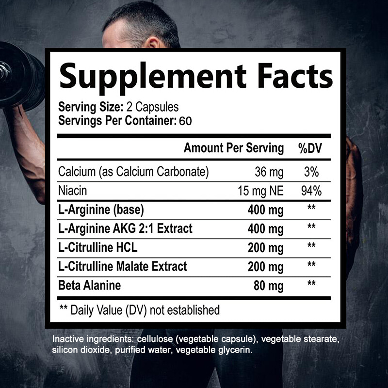 Nitric Oxide Booster Supplement – L-Arginine, L-Citrulline- 60/120 Capsules