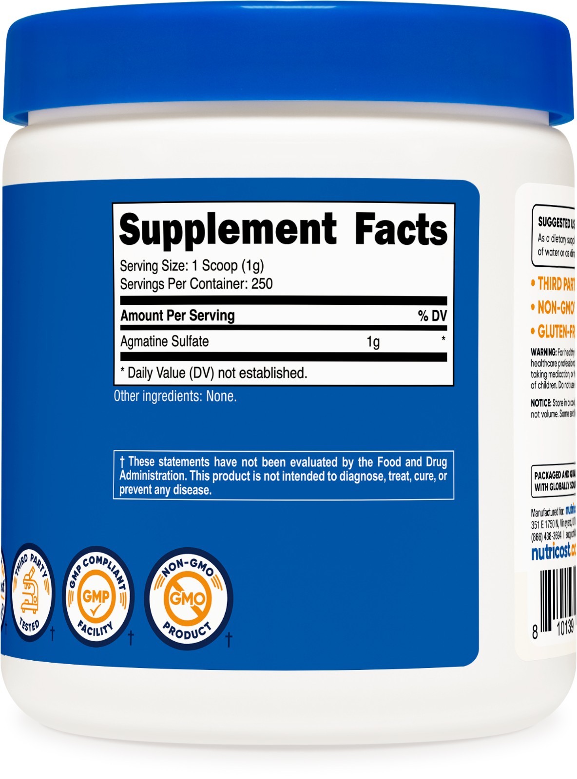 Nutricost Agmatine Powder 250 Grams – 250 1G Servings of Pure Agmatine Sulfate