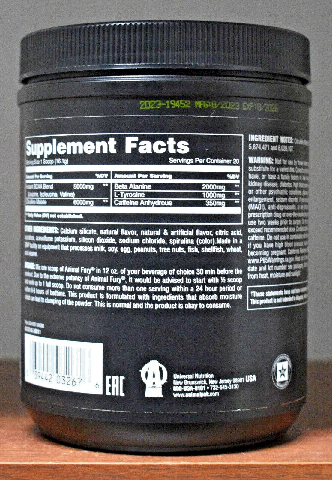 Animal Fury Green Apple 20 Servings Pre-Workout Stack 11.3oz Universal Nutrition