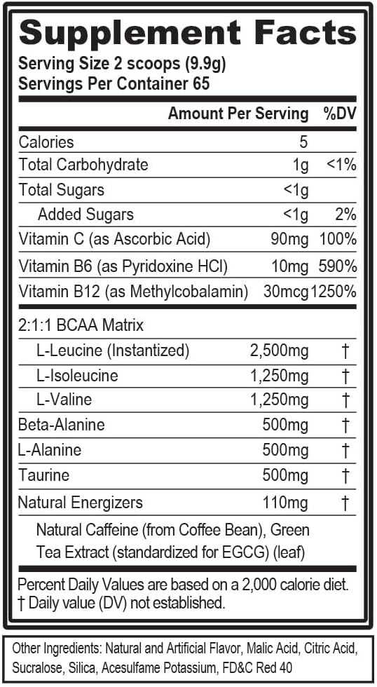 EVL BCAAs Amino Acids Powder – BCAA Energy Pre 65 Servings, Fruit Punch