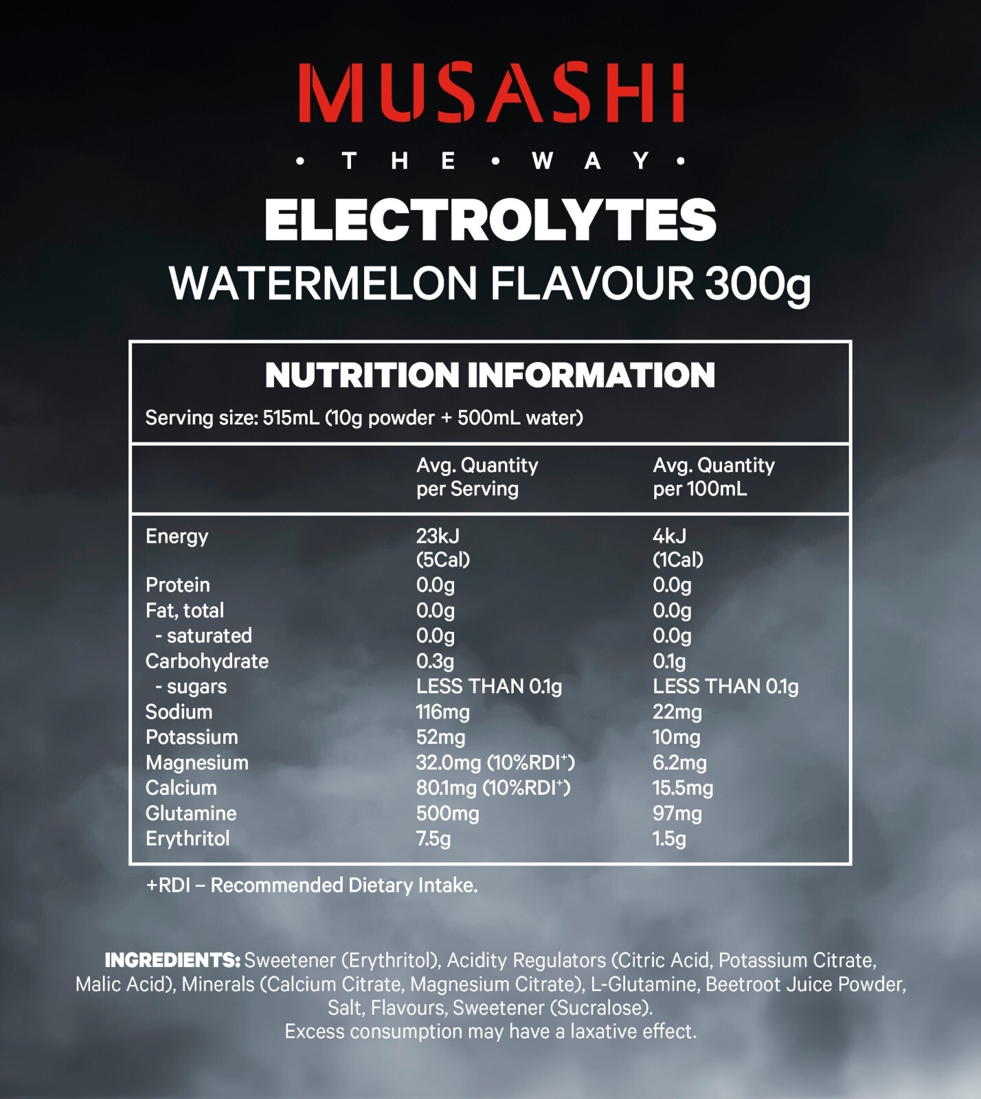 New Musashi Electrolytes 300g Watermelon with Glutamine 30 Serves