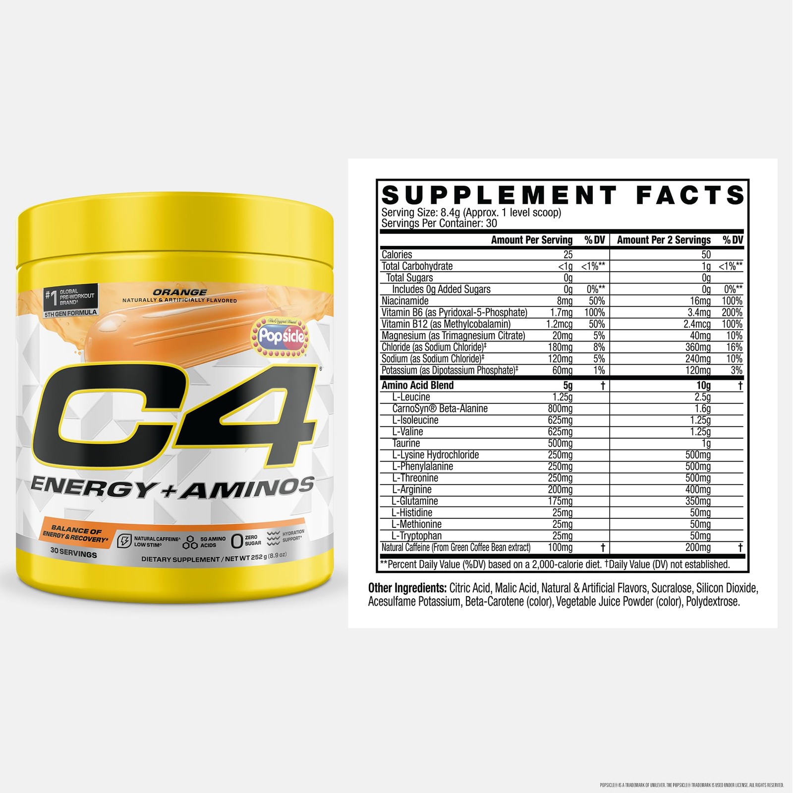 C4 Energy + Aminos Powder | Orange Popsicle | 5g BCAA & EAAs for Muscle Recov…