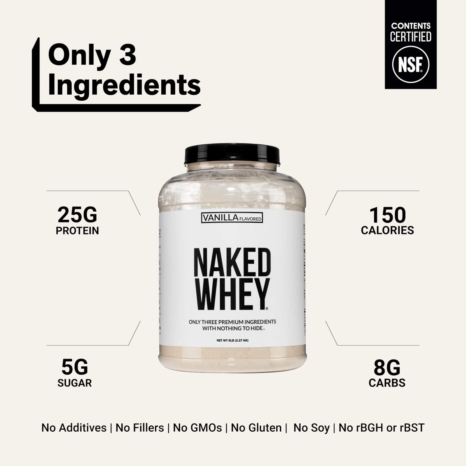 NAKED Vanilla Whey Protein Powder – All Natural Grass Fed 5 Pound (Pack of 1)