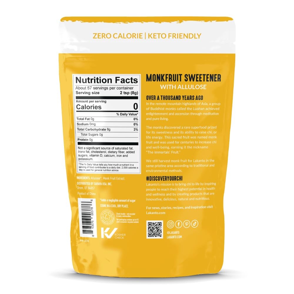 Lakanto Golden Monk Fruit Sweetener with Allulose – Raw 16 Ounce (Pack of 1)