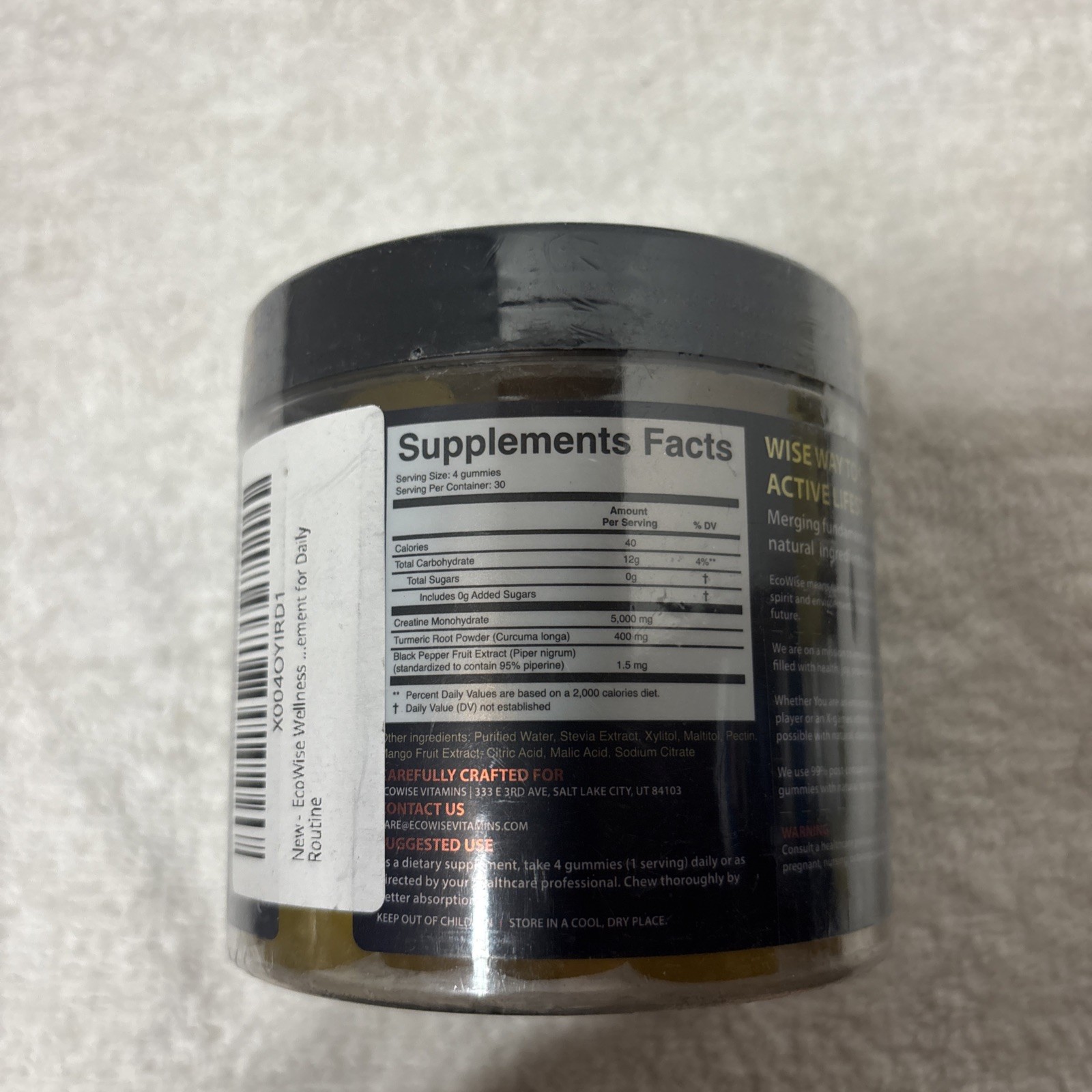 2 X ECOWISE Creatine Gummies,Muscle, Stamina, & Recovery,Sugar-Free-120ct 5K MG