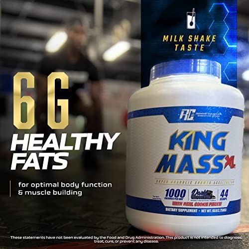 King Mass XL Protein Powder, Weight and Muscle Gainer, 60g Protein, 180g Carb…