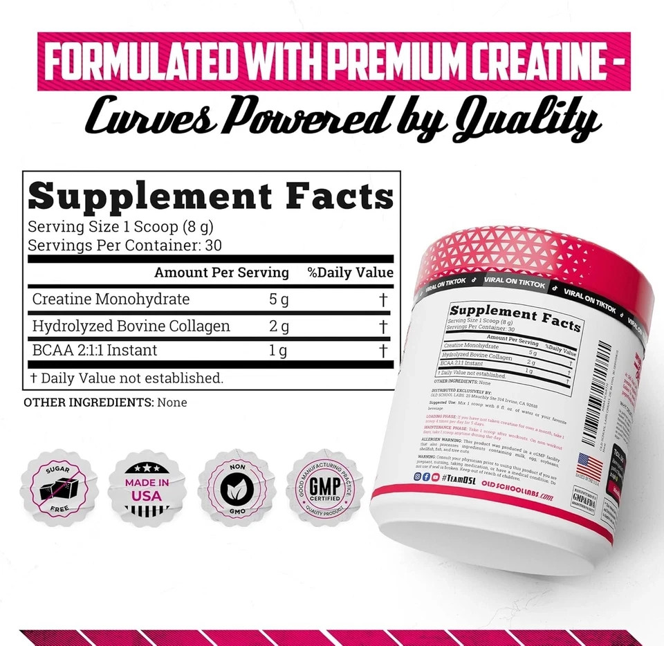 Old School Creatine Monohydrate Powder for Women 30 servings unflavored