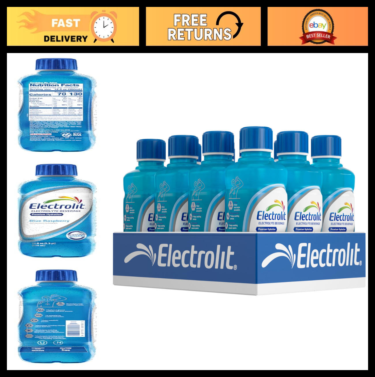 Electrolyte Drink Pack of 12 – Blue Raspberry Flavor, Hydration & Recovery, 21 F