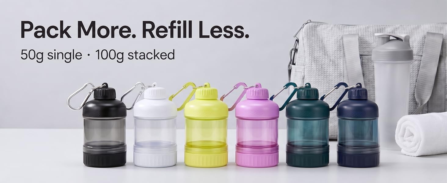 2 Pack Protein Powder Container to Go with Keychain & Keyring, Large Capacity,