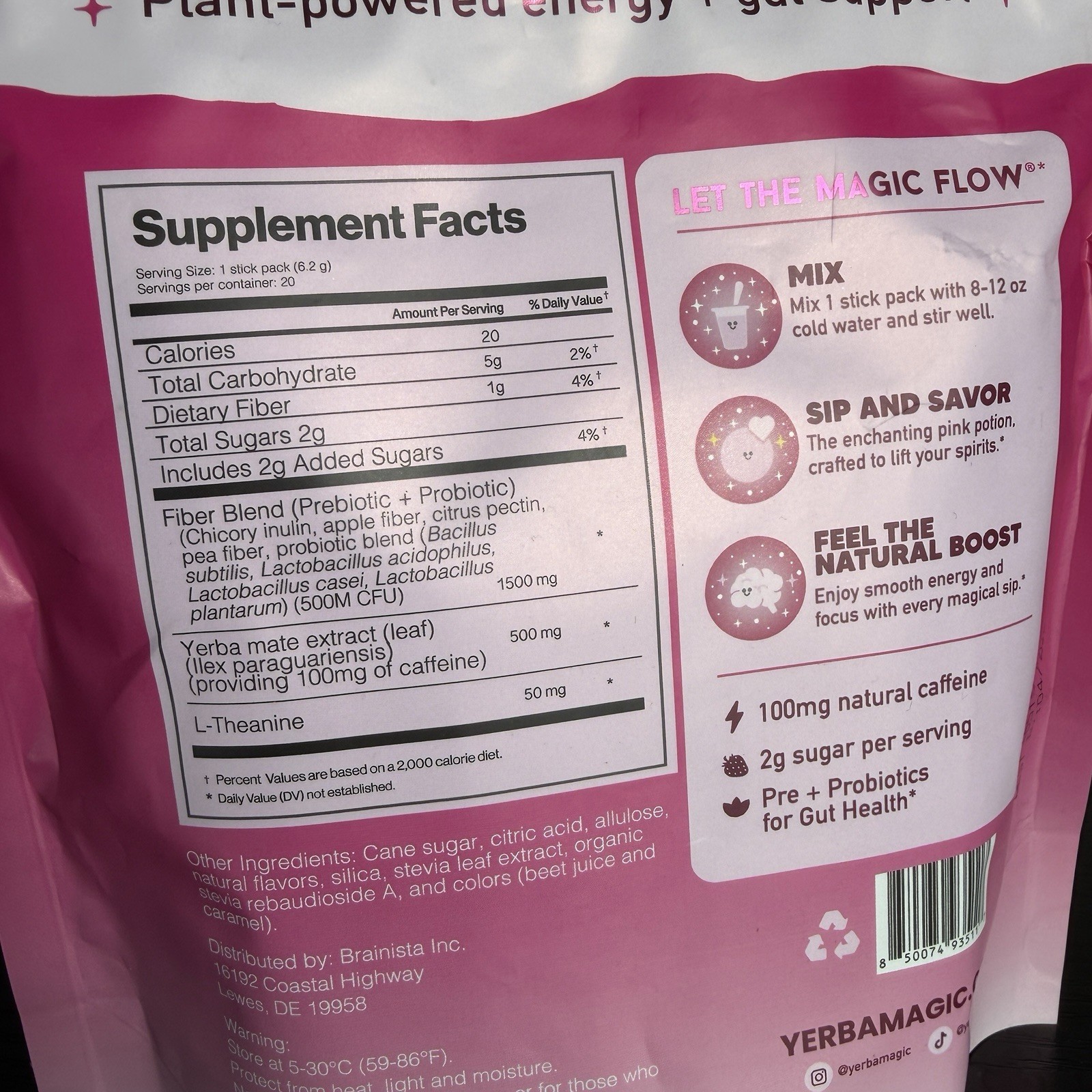 Yerba Magic Pink Potion Drink Mix Powder 20 Sticks 4.37 oz Pre/Probiotics
