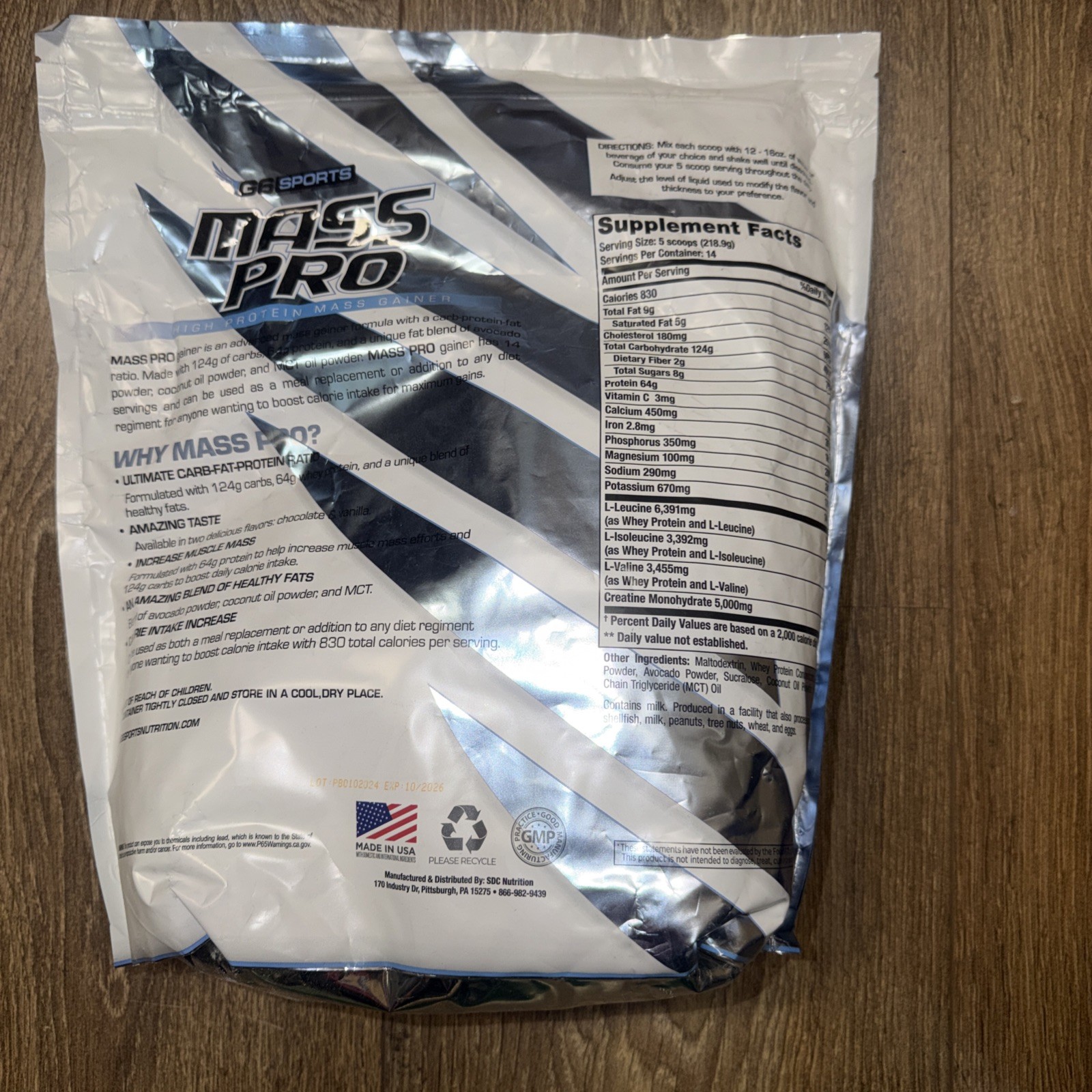 G6 Sports Nutrition Mass Pro High Protein Mass Gainer. Chocolate 6.76 Lbs. 10/26