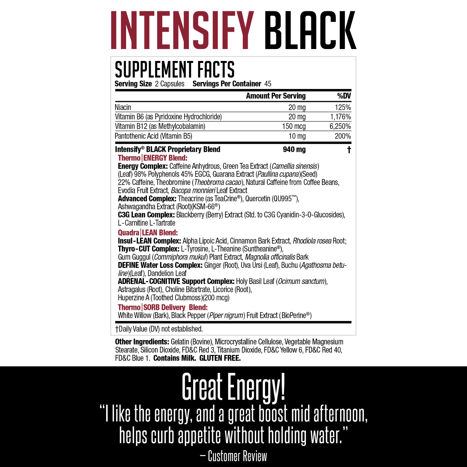 INTENSIFY BLACK V2 Concentrated Thermogenic for Fat and Water Loss – 90 Capsules