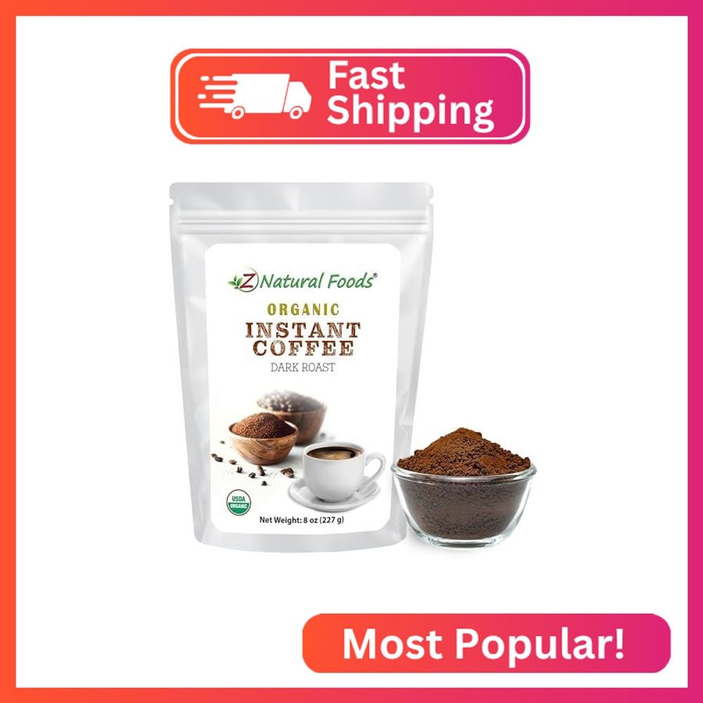 Z Natural Foods Organic Instant Coffee Powder – Rich Dark Roast Flavor, Arabica