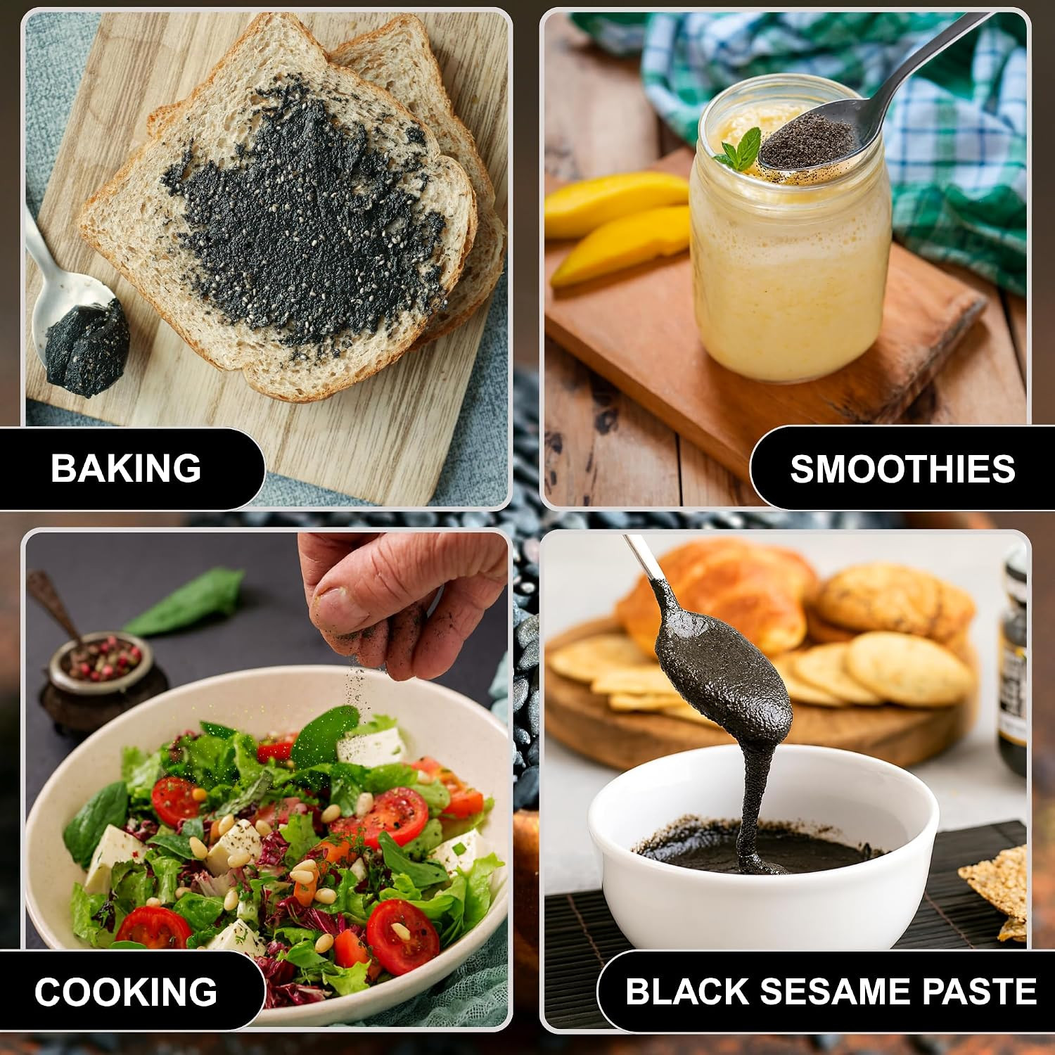 Black Sesame Powder 12.3Oz, Vegan Gluten-Free Non-Gmo, Plant Protein & Fiber, Ri