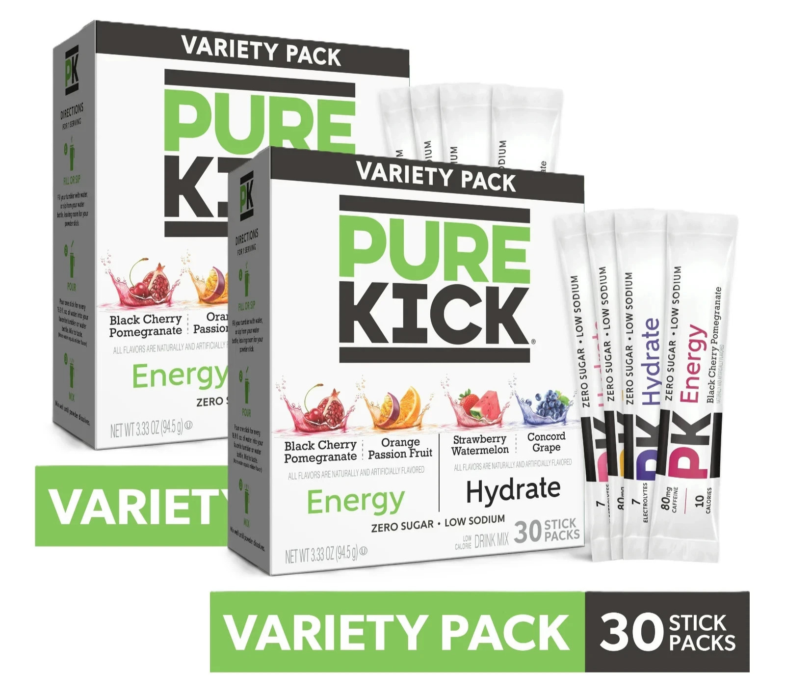 Pure Kick Energy & Hydration Electrolyte Powdered Drink Mix Variety pack, 30 Cou