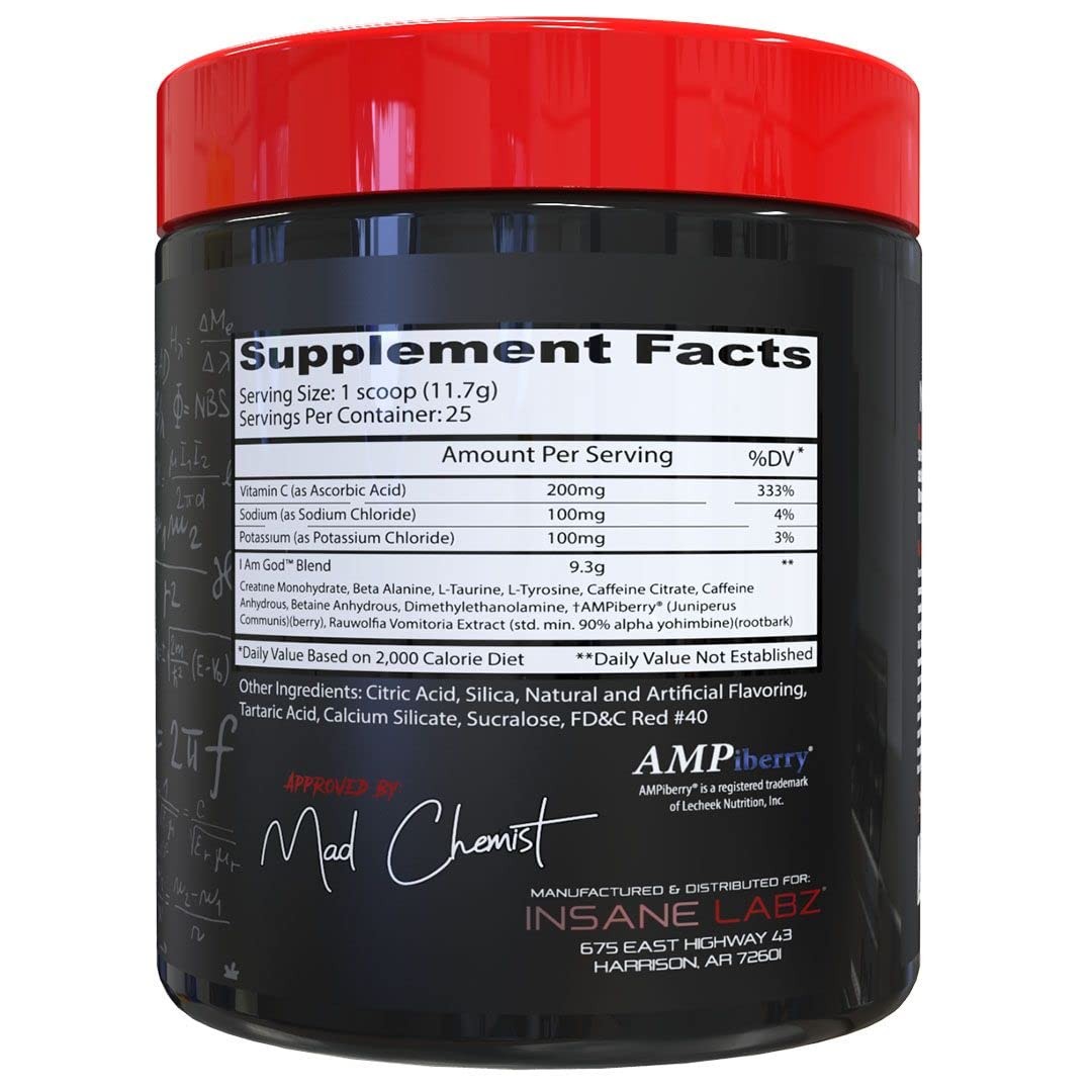 I Am God Pre Workout Supplement Fruit Punch 25 Servings Insane Energy and End…