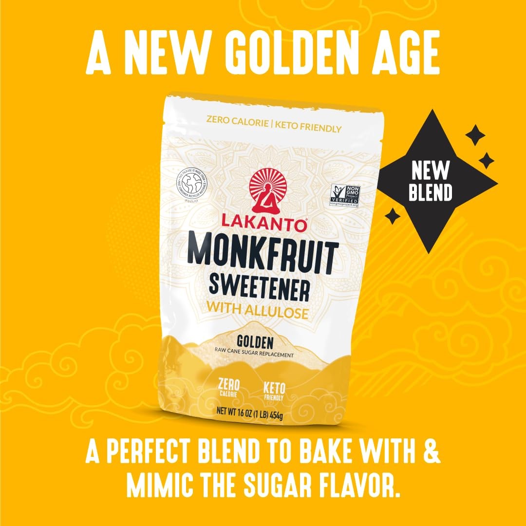 Lakanto Golden Monk Fruit Sweetener with Allulose – Raw 16 Ounce (Pack of 1)