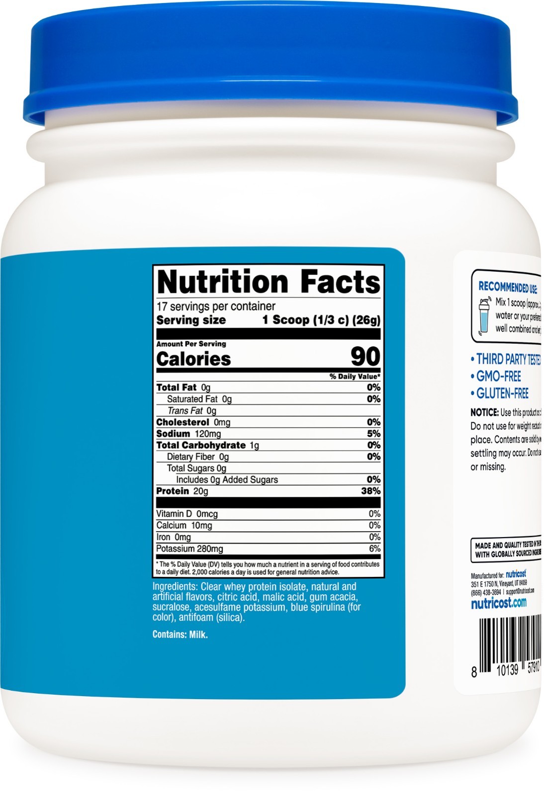 Nutricost Clear Whey Protein Isolate Powder (Blue Razz Pop) 1 LB – 20g Protein