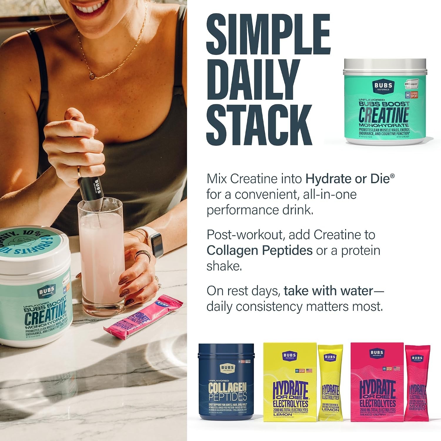 BUBS Boost Creatine Monohydrate – 90 Servings | 5g Creapure Creatine Powder |…
