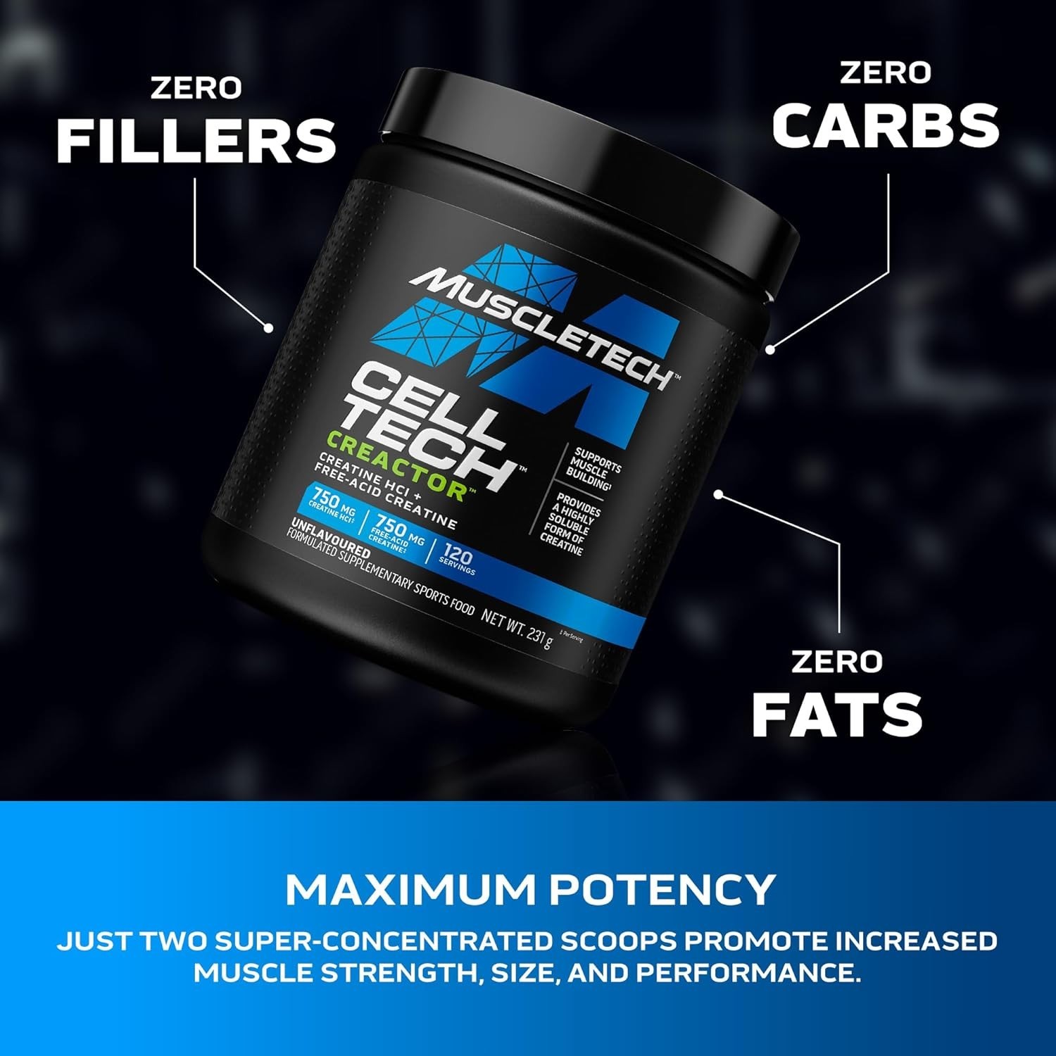 Cell-Tech Creactor Creatine HCl Powder – 120 Servings, Unflavored Muscle Builder