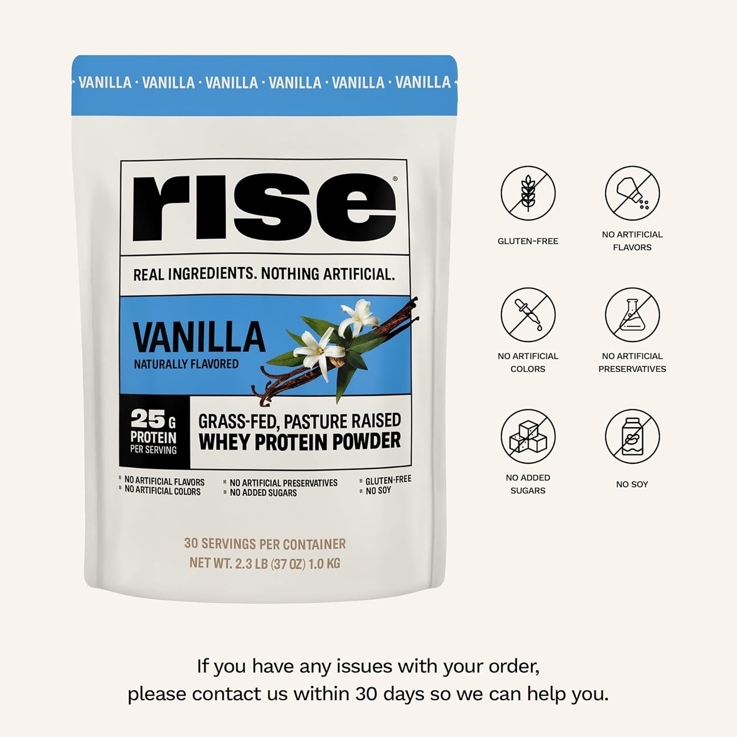 Grass-Fed Whey Protein Powder – Vanilla | 25G Protein No Artificial Flavors, Col