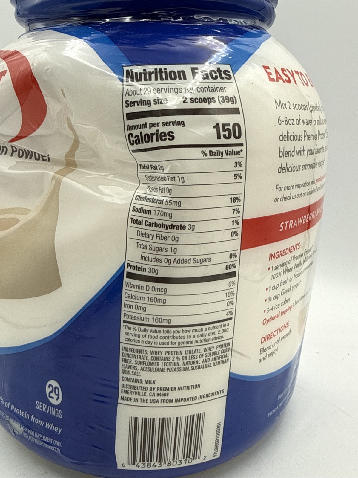 Premier Protein 100% Whey Protein Powder Vanilla Milkshake 30g Protein 29Serving