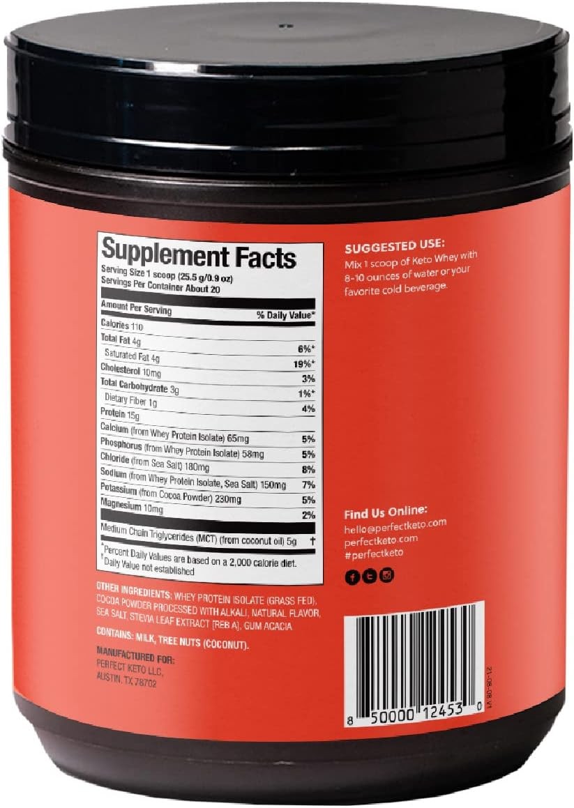 Perfect Keto Pure Whey Protein Powder Isolate Delicious 100% Grass Fed Meal Repl