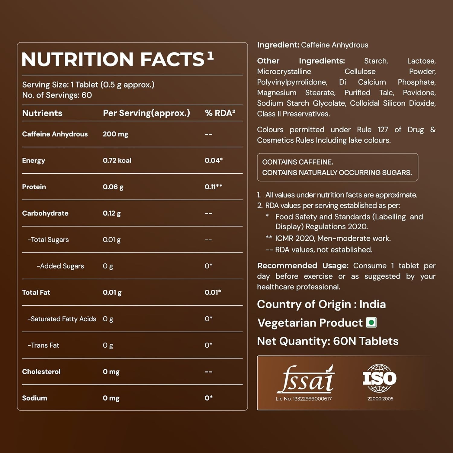 Potent Caffeine Veg Tablets | Natural Stimulant for Energy, Endurance & Focus