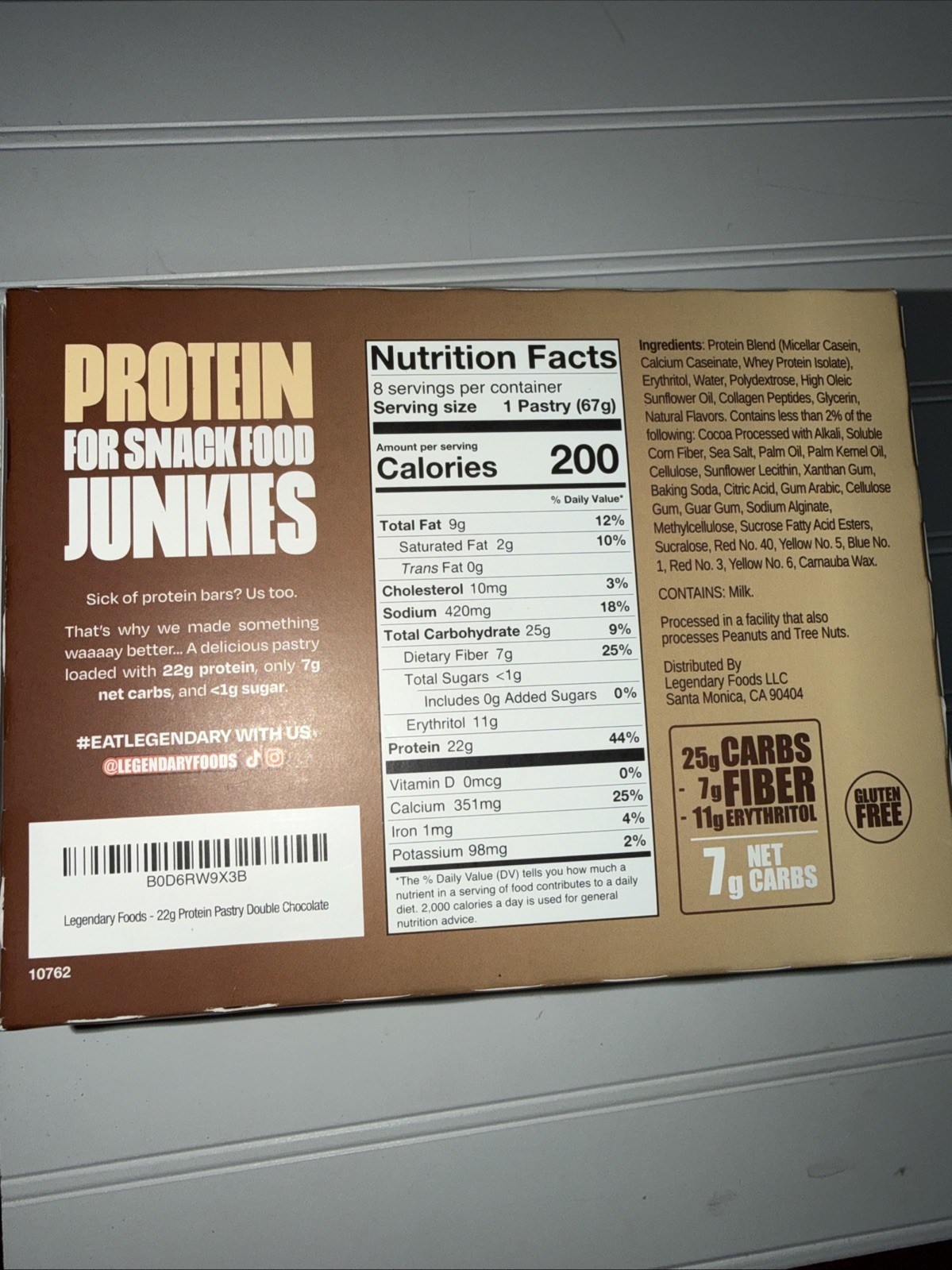 8 pack Legendary Foods Double Chocolate Protein Bar 22g Gluten-Free exp 05/26