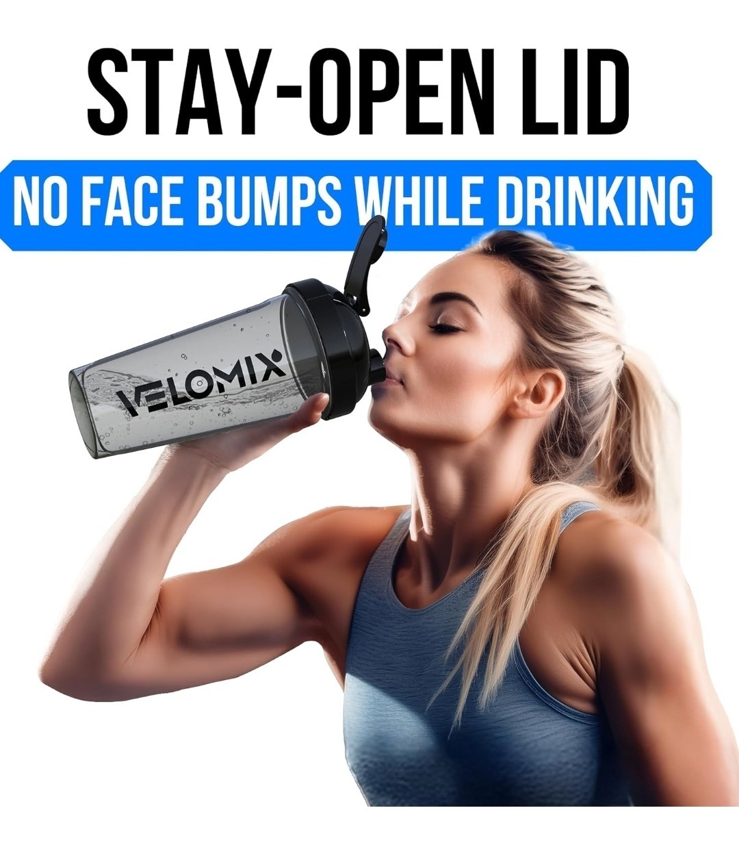 VELOMIX 2 Pack 28oz Protein Shaker Bottle for Protein Mixes, Black / Transparent