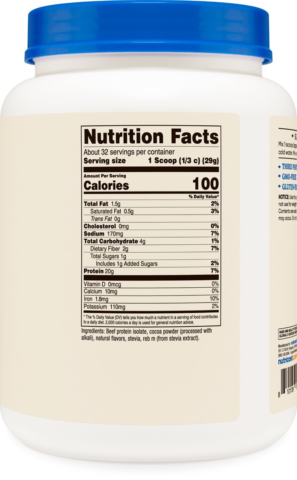 Nutricost Beef Protein Isolate Powder Chocolate (2 Pounds)