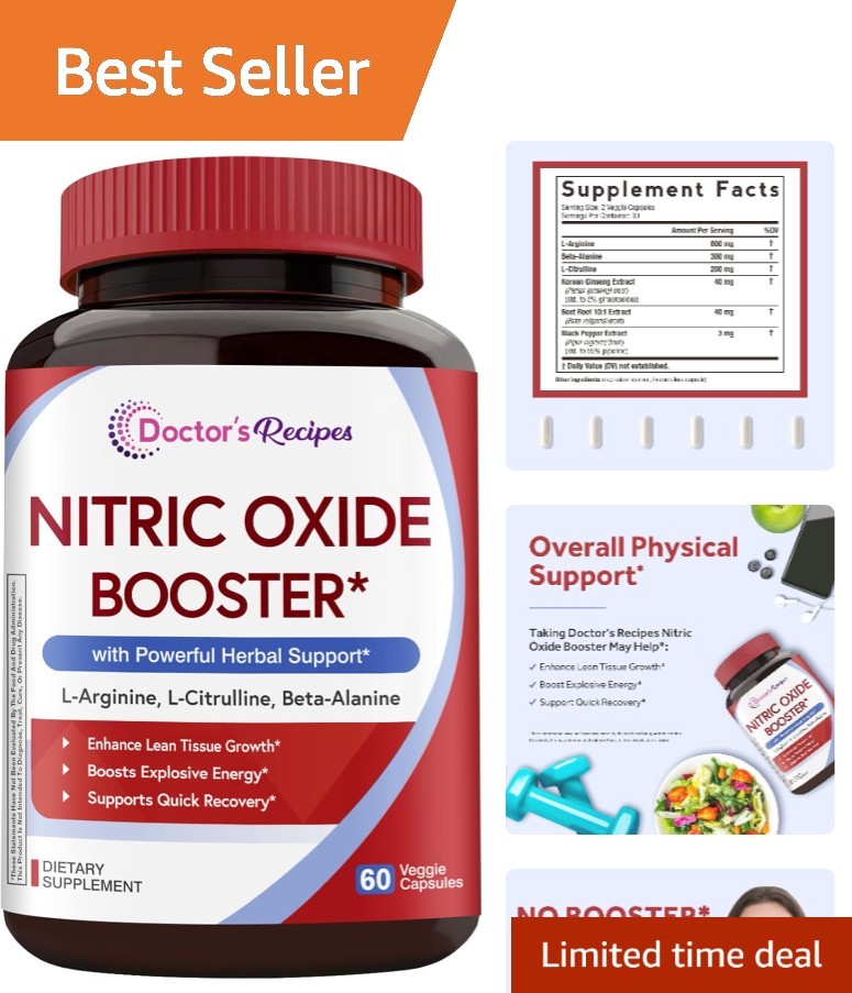 Natural Nitric Oxide Booster Capsules – 1380mg L-Arginine, Ginseng & Beet Root