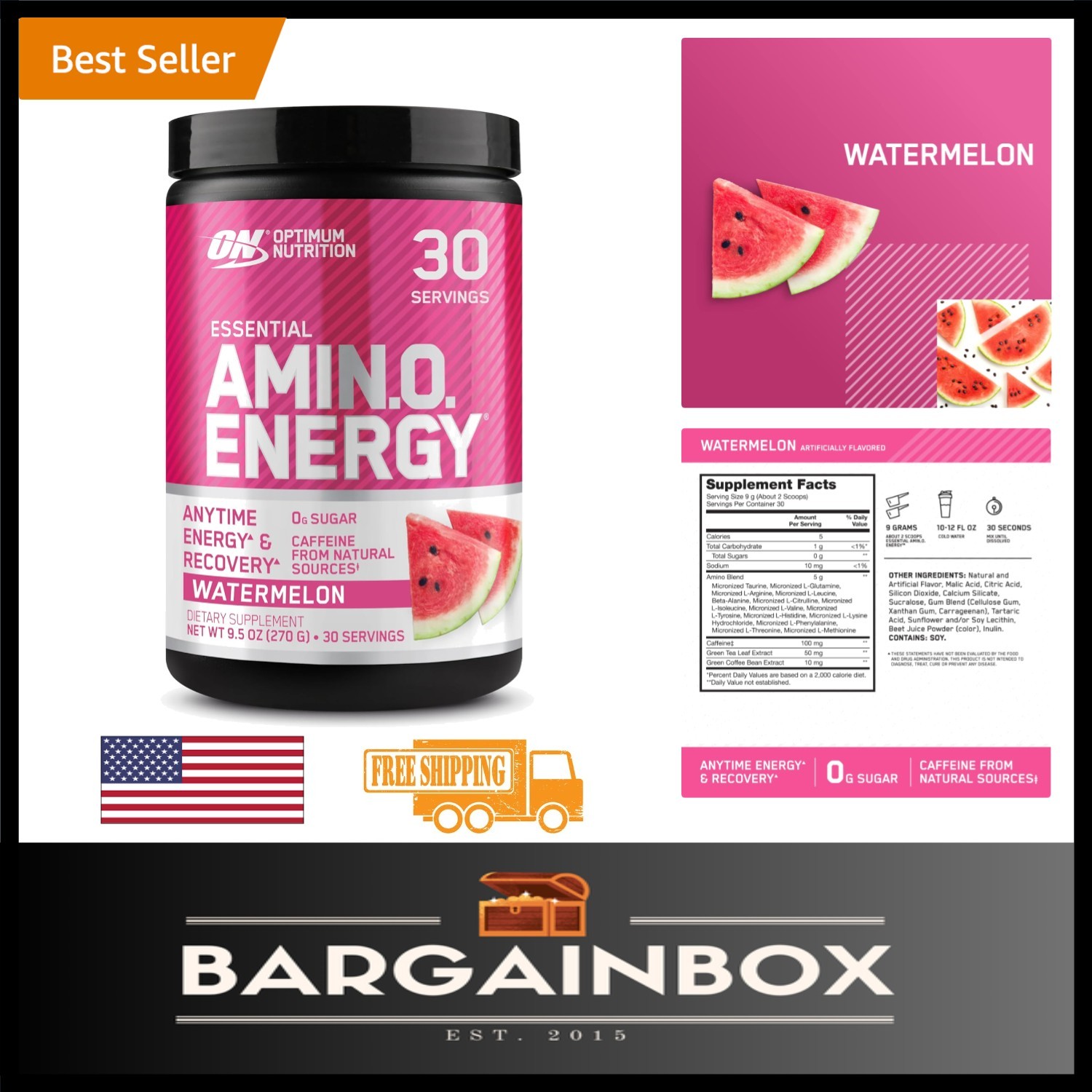 Watermelon Amino Energy – Pre Workout with Green Coffee, 30 Servings, Sugar Free