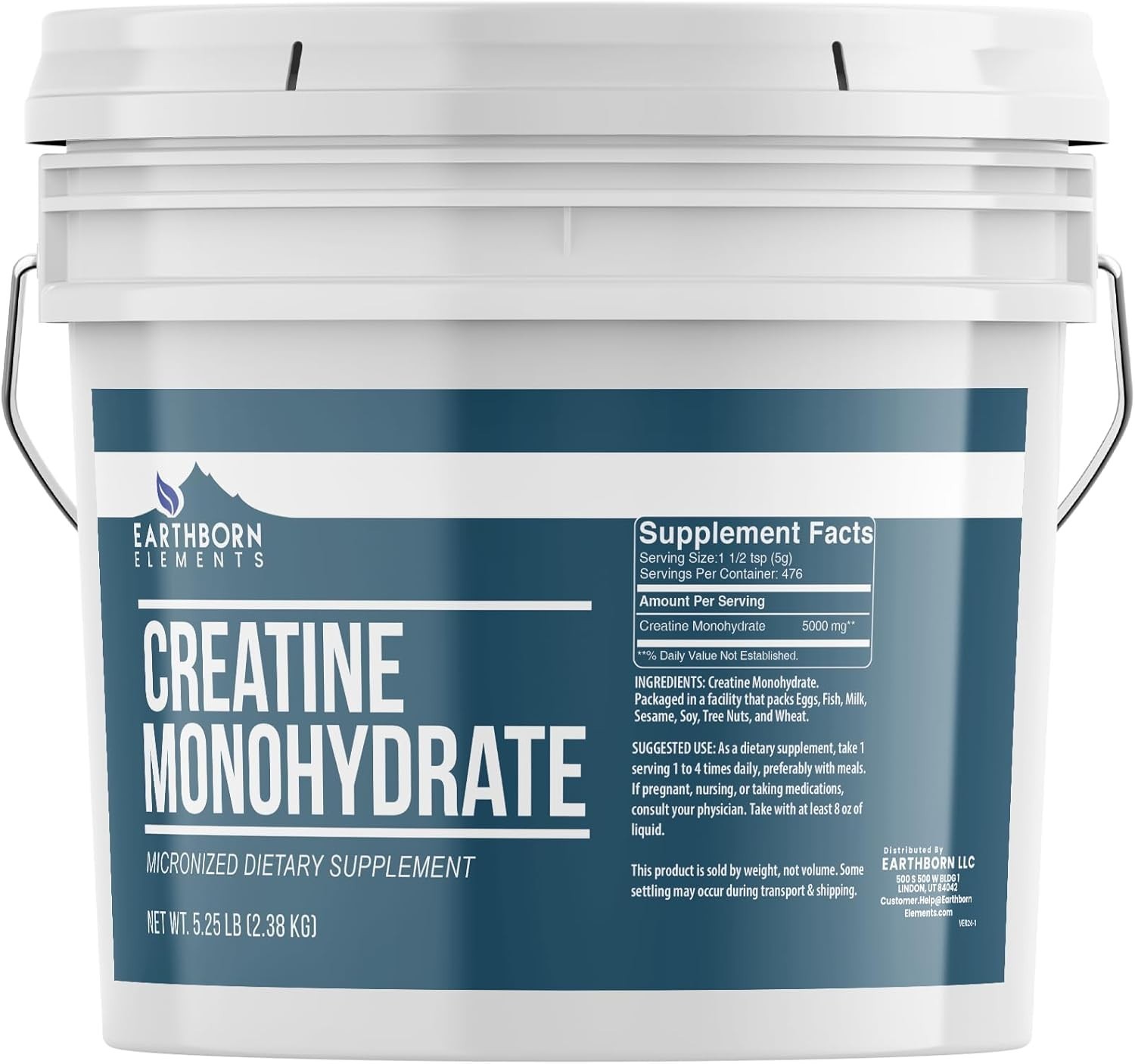 Bulk Creatine Monohydrate Powder 1 Gallon Bucket – 476 Servings Unflavored