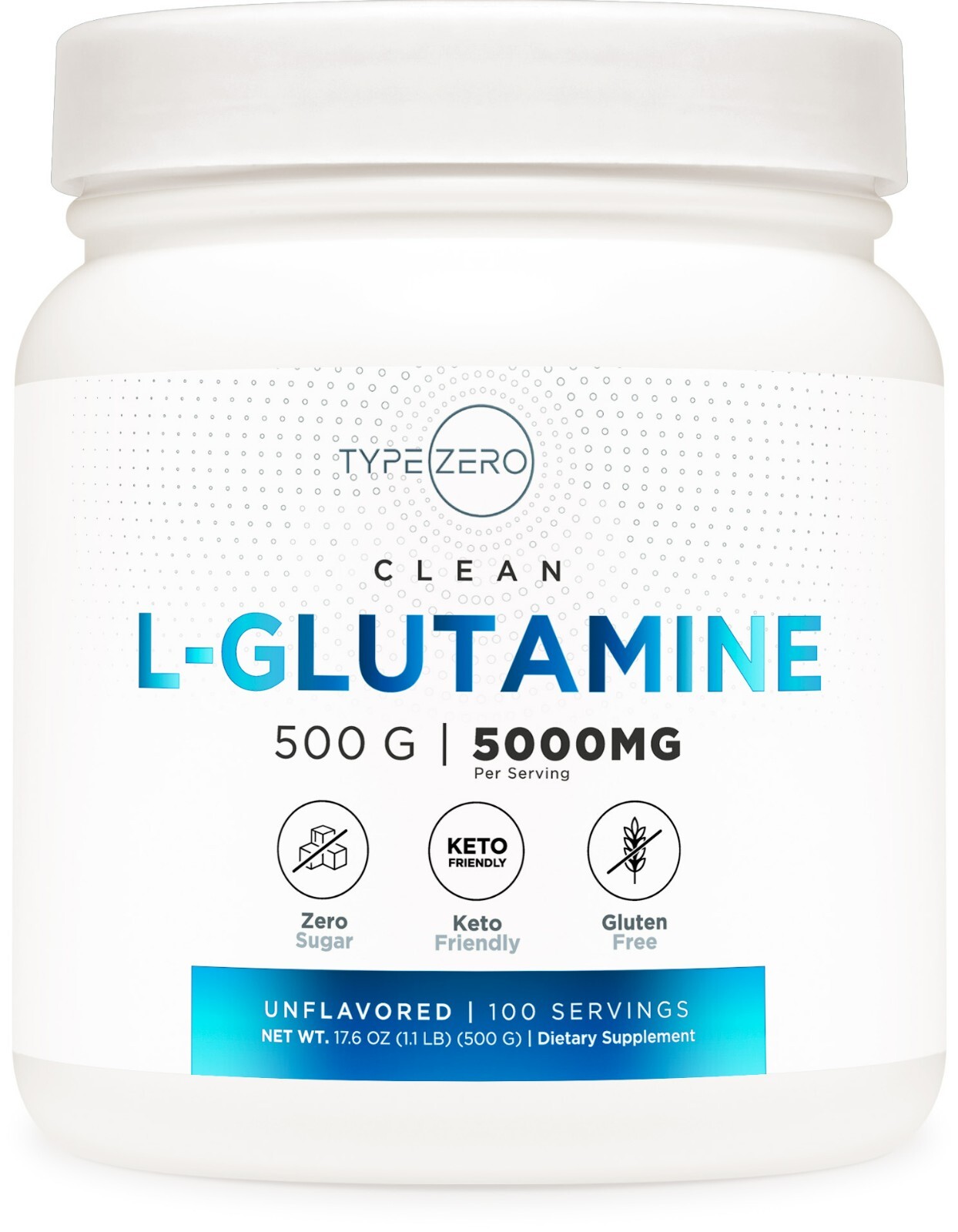Type Zero 5X Strength L Glutamine Powder (500G) Pure L-Glutamine Supplement