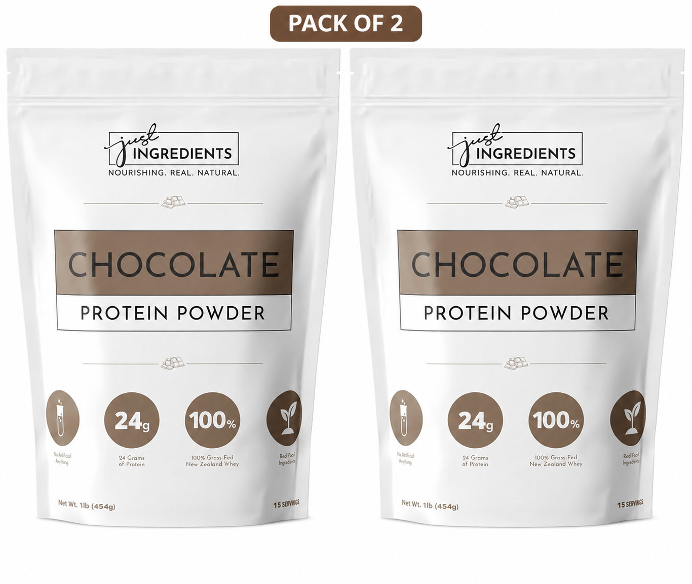 JUST INGREDIENTS Chocolate Protein Powder PACK OF 2, 15 Serving 24g Protein New