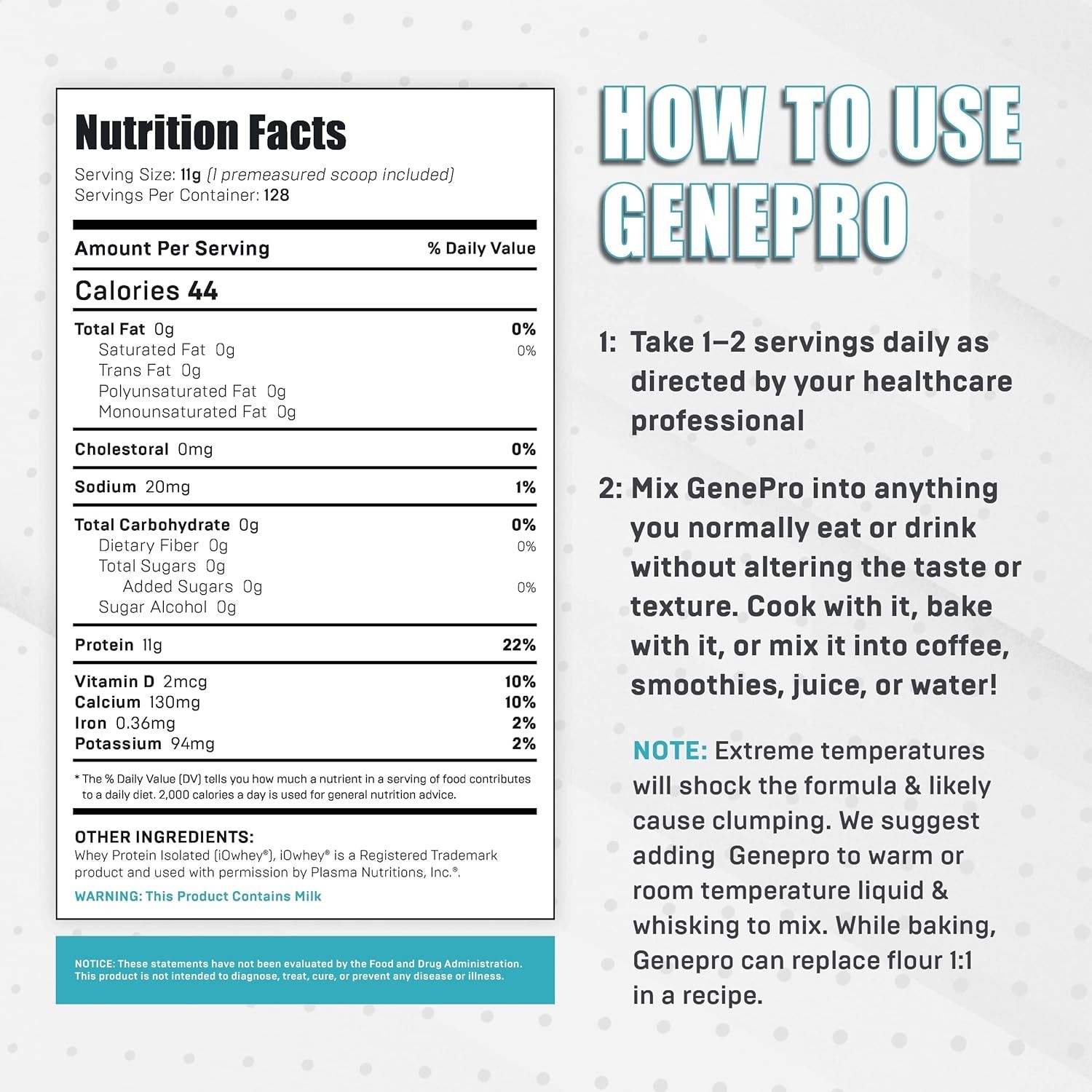 GENEPRO 3rd Gen Unflavored Whey Protein Isolate – 128 serving