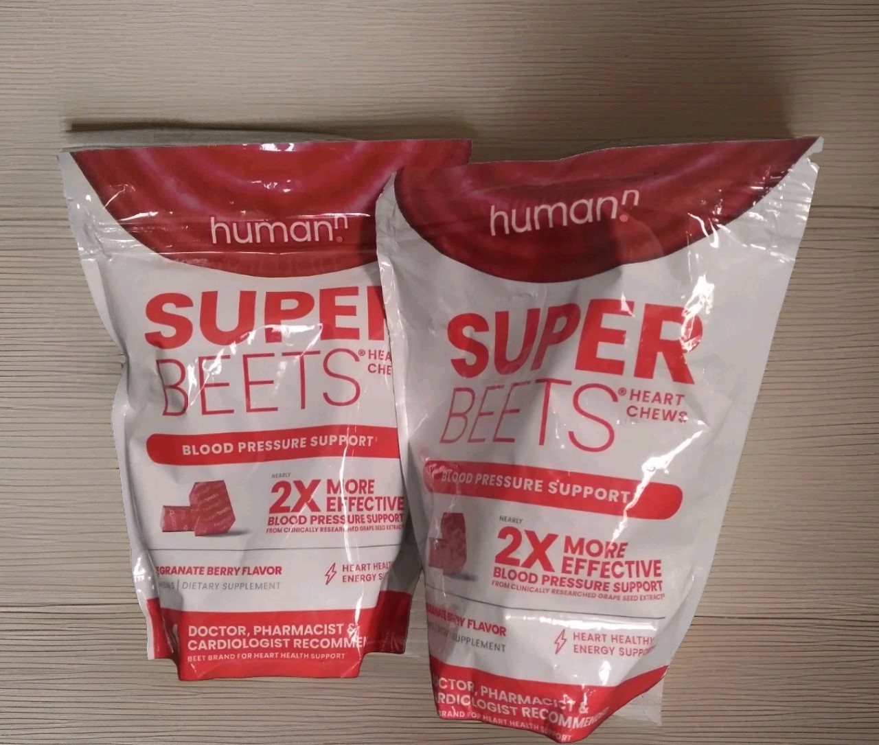 HumanN SuperBeets Heart Chews, Pomegranate Berry, 60 Chews, 2 Pack